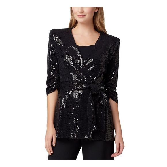 TAHARI Jackets & Blazers - TAHARI Womens Black Sequined Blazer Cocktail Jacket Petites Size: PS